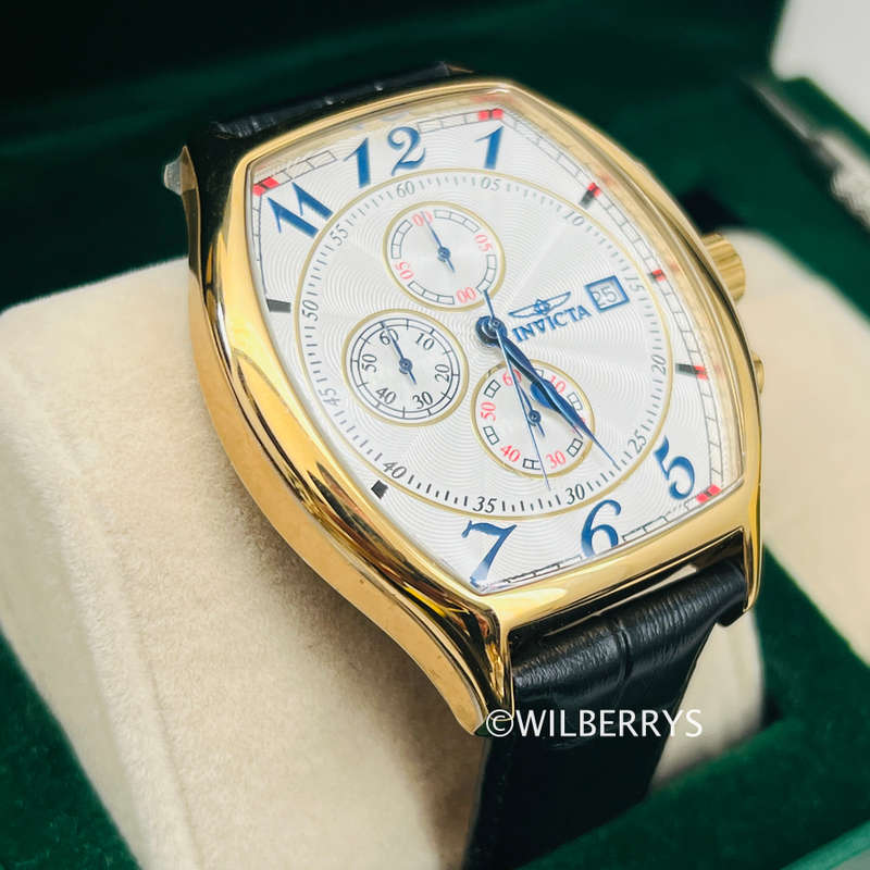 Invicta Tonneux Speciality Genuine Leather Chronograph Watch