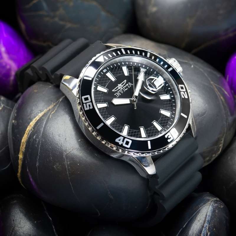 INVICTA Mens Pro Diver 48mm Black Silicone Strap Watch