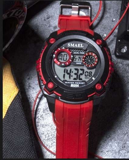 Smael Men's Shock Proof Dual Time Black/Red Watch Water Resistant
