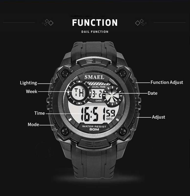 Smael Men's Shock Proof Dual Time Black/Red Watch Water Resistant