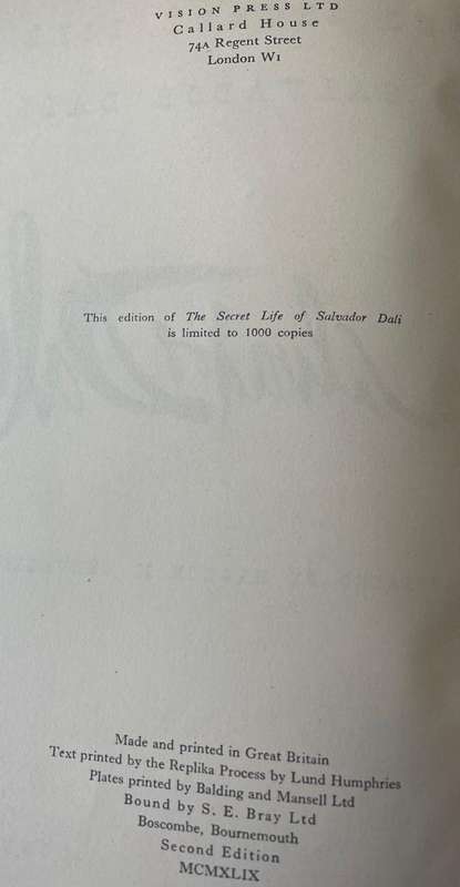 LIMITED EDITION! THE SECRET LIFE OF SALVADOR DALI BY SALVADOR DALI