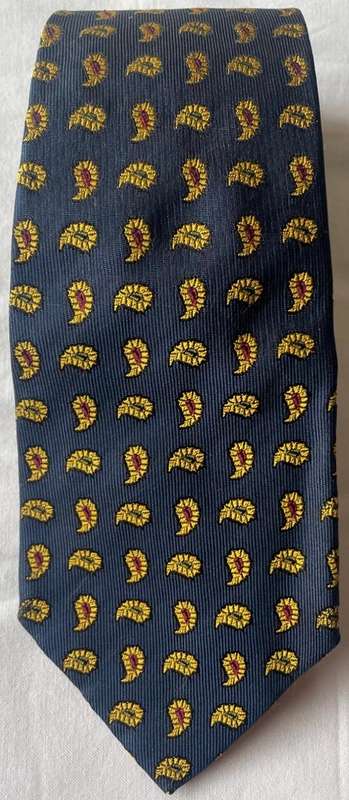 ORIGINAL CHESTER BARRIE MENS PURE SILK HANDMADE TIE, NAVY YELLOW PAISLEY DESIGN, MADE IN ITALY
