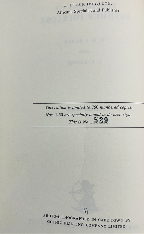 SCARCE!! `SPECIMENS OF BUSHMAN FOLKLORE` BY WHI BLEEK & LC LLOYD