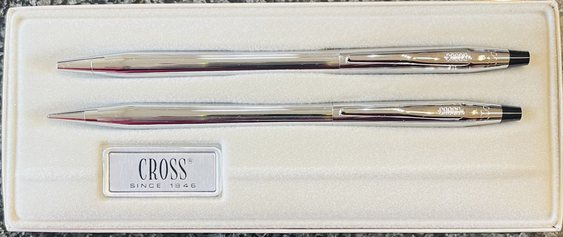 CROSS CENTURY CLASSIC SILVER/CHROME PEN AND PENCIL SET IN BOX