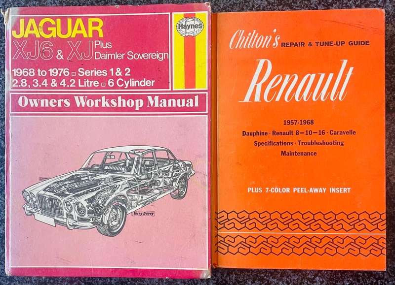 2 WORKSHOPS MANUALS! JAGUAR XJ6 TO XJ PLUS DAIMLER SOVEREIGN & CHILTON'S RENAULT 1957-1968