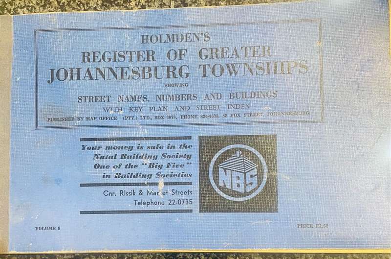 "HOLMDEN'S REGISTER OF GREATER JOHANNESBURG TOWNSHIPS SHOWING STREET NAMES, NUMBERS AND BUILDINGS"