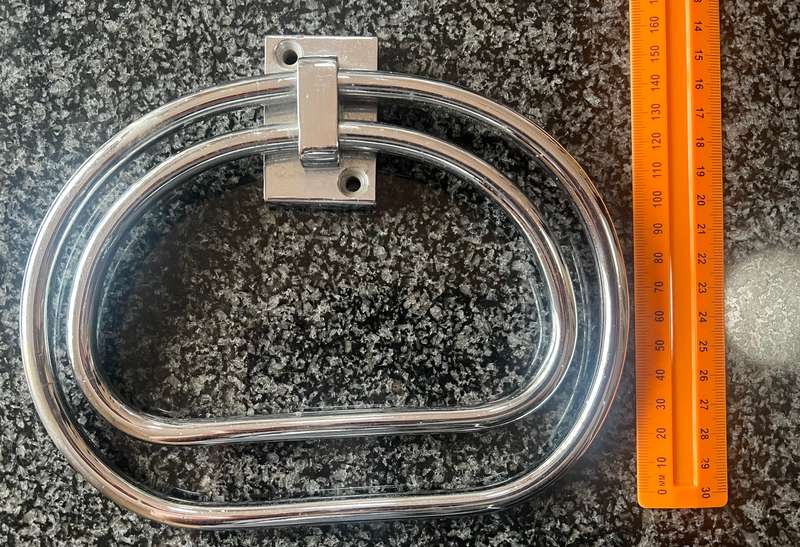 STAINLESS STEEL, ART DECO, DUAL, OVAL, HANGING TOWEL BAR
