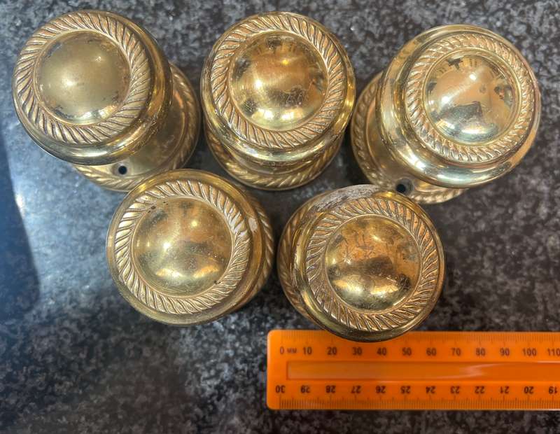 5 BRASS ART DECO DOOR KNOBS
