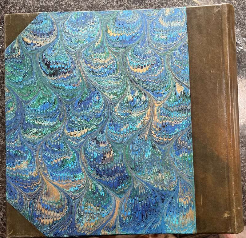 BEAUTIFUL PEACOCK DESIGN PHOTO ALBUM QUARTER LEATHER BOUND WITH DETAILING IN PRISTINE CONDITION