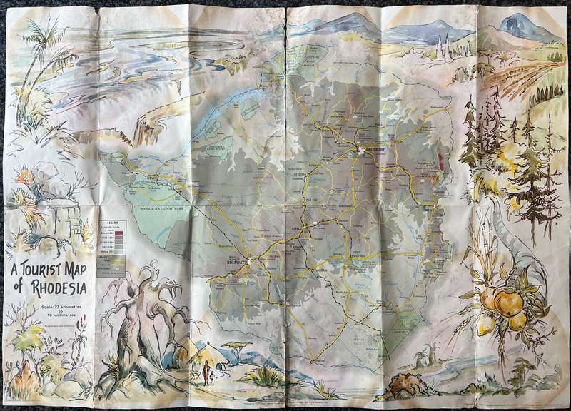 RHODESIA TOURIST MAP PRE-1980