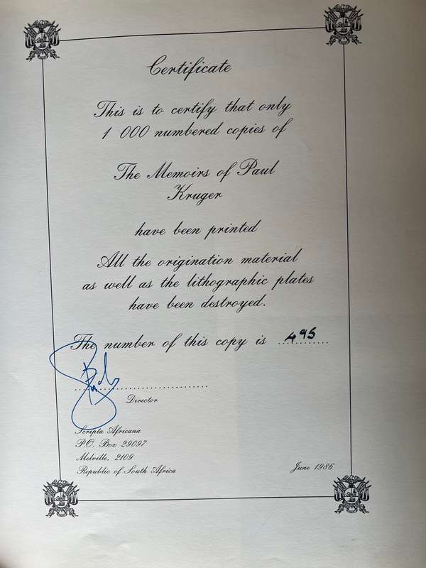 LIMITED EDITION, NUMBERED! THE MEMOIRS OF PAUL KRUGER VOL. 1 AND 2,
