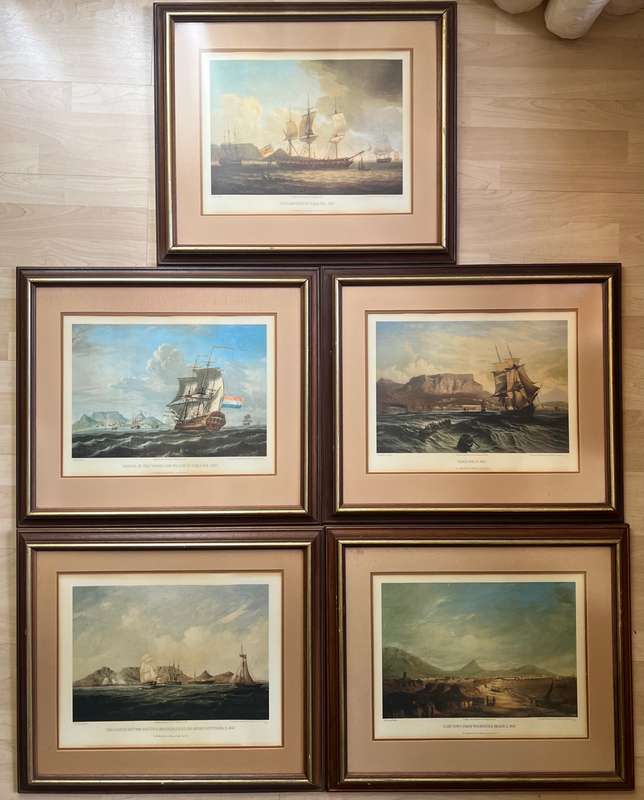 NUMBERED! 1 x COLLECTION OF MATCHING WOOD AND GILT-FRAMED PRINTS OF TABLE BAY, THOMAS BAINES