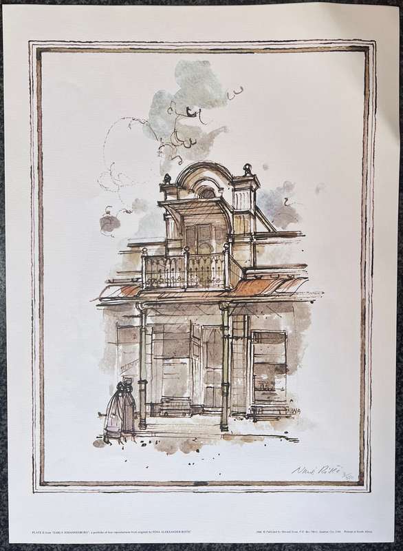 SIGNED, NUMBERED! 1 x COLLECTION OF 4 PRINTS BY NINA ALEKSANDER-RISTIC, EARLY JOHANNESBURG