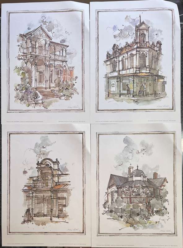 SIGNED, NUMBERED! 1 x COLLECTION OF 4 PRINTS BY NINA ALEKSANDER-RISTIC, EARLY JOHANNESBURG