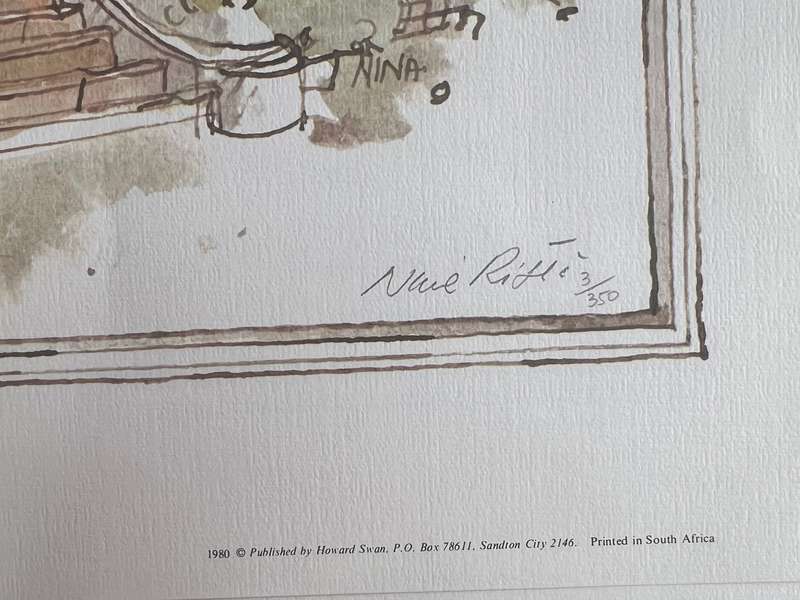 SIGNED, NUMBERED! 1 x COLLECTION OF 4 PRINTS BY NINA ALEKSANDER-RISTIC, EARLY JOHANNESBURG