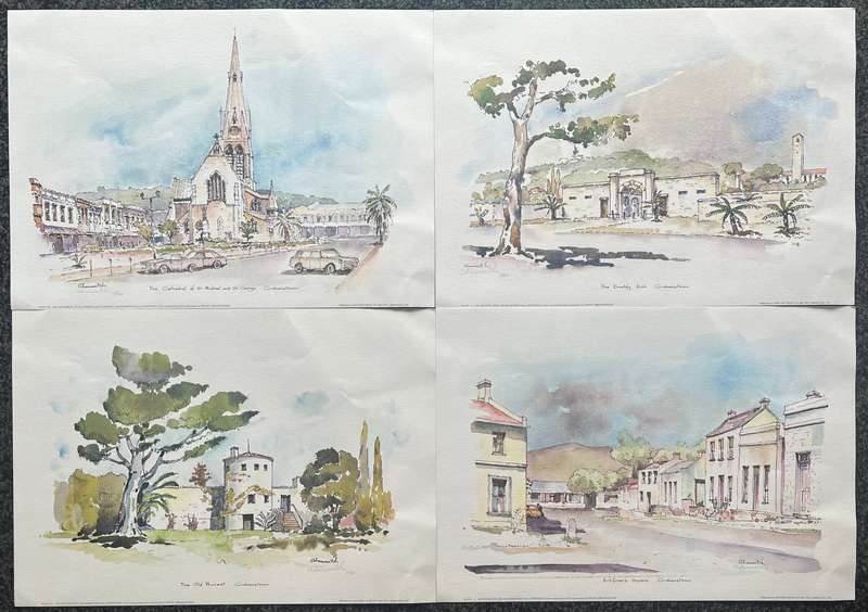 SIGNED, NUMBERED! 1 x COLLECTION OF 4 PRINTS BY LISTED ARTIST SIDNEY ABRAMOWITCH, GRAHAMSTOWN