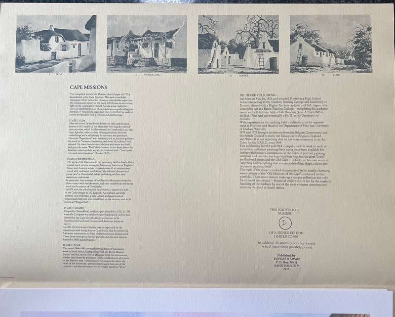 SIGNED, NUMBERED!  x COLLECTION OF 4 PRINTS BY LISTED ARTIST PIERRE VOLSCHENK, CAPE MISSIONS
