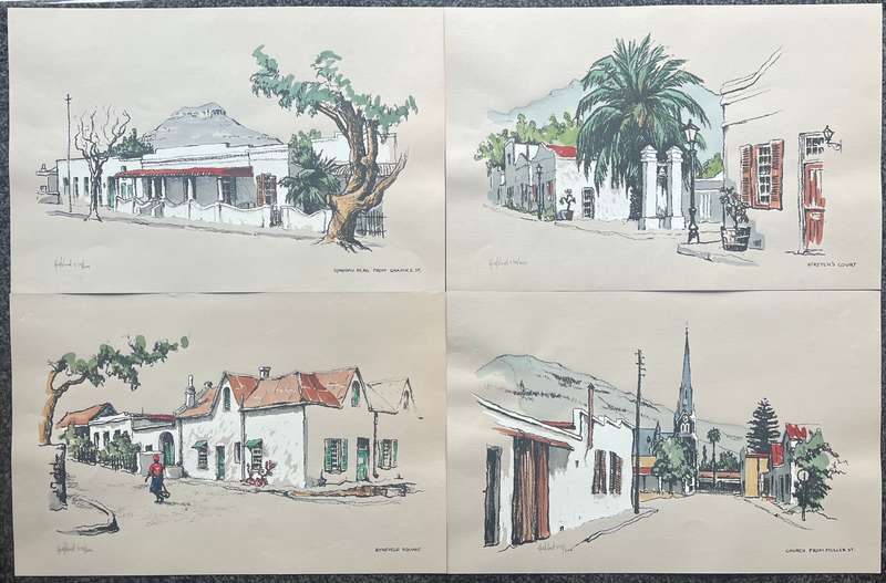 SIGNED, NUMBERED! 1 x COLLECTION OF 4 PRINTS BY ARTIST HOEFSLOOT, GRAAFF-REINET