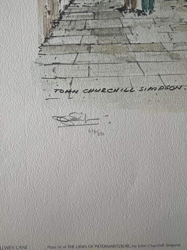 SIGNED, NUMBERED! 1 x COLLECTION OF 4 PRINTS BY JOHN CHURCHILL SIMPSON THE LANES OF PIETERMARITZBURG