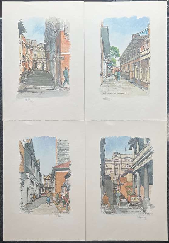 SIGNED, NUMBERED! 1 x COLLECTION OF 4 PRINTS BY JOHN CHURCHILL SIMPSON THE LANES OF PIETERMARITZBURG