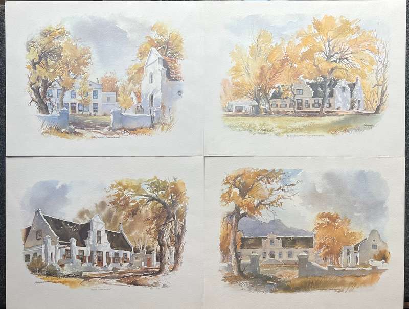 1 x COLLECTION OF 4 PRINTS "CAPE HERITAGE" BY LISTED SOUTH AFRICAN ARTIST JOHN CULLINGWORTH