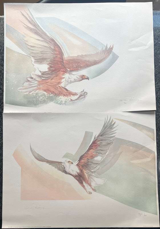 SIGNED, NUMBERED! 1 x COLLECTION OF 2 PRINTS BY LISTED ARTIST DERRIC VAN RENSBURG, "THE STRIKE"