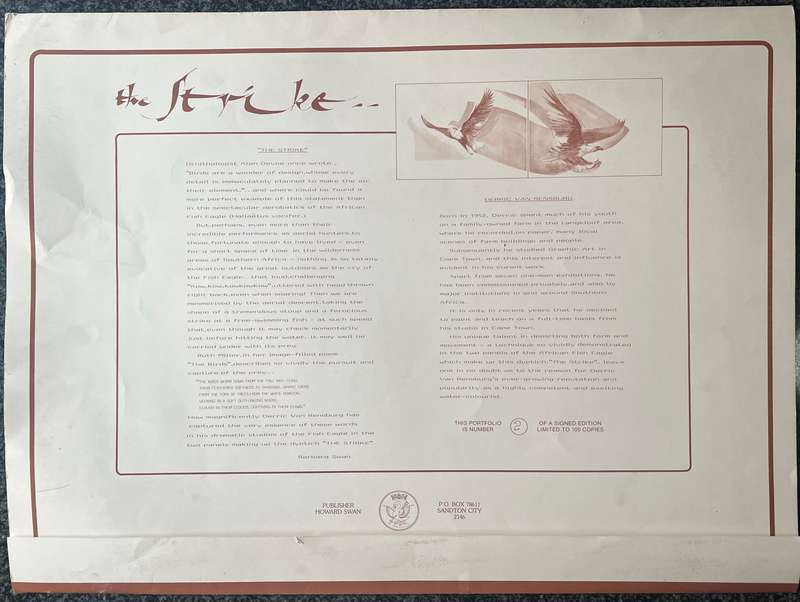 SIGNED, NUMBERED! 1 x COLLECTION OF 2 PRINTS BY LISTED ARTIST DERRIC VAN RENSBURG, "THE STRIKE"