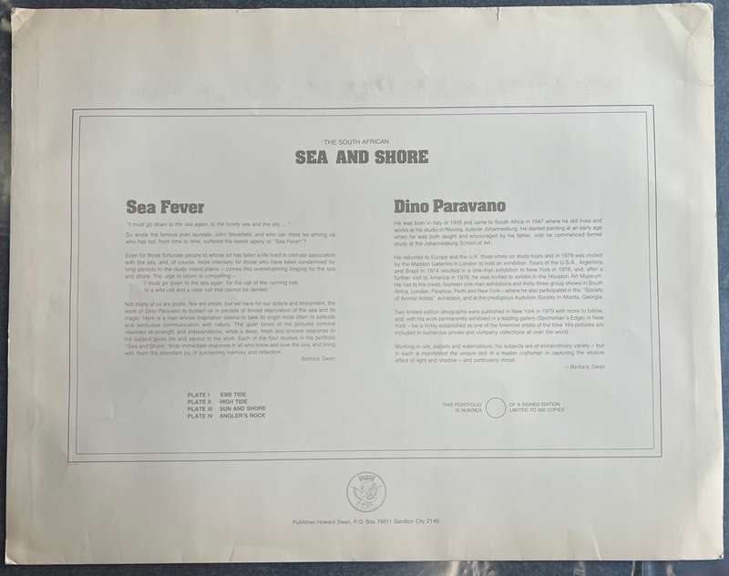 1 x COLLECTION OF 3 PRINTS "THE SOUTH AFRICAN SEA AND SHORE" BY LISTED ARTIST DINO PARAVANO