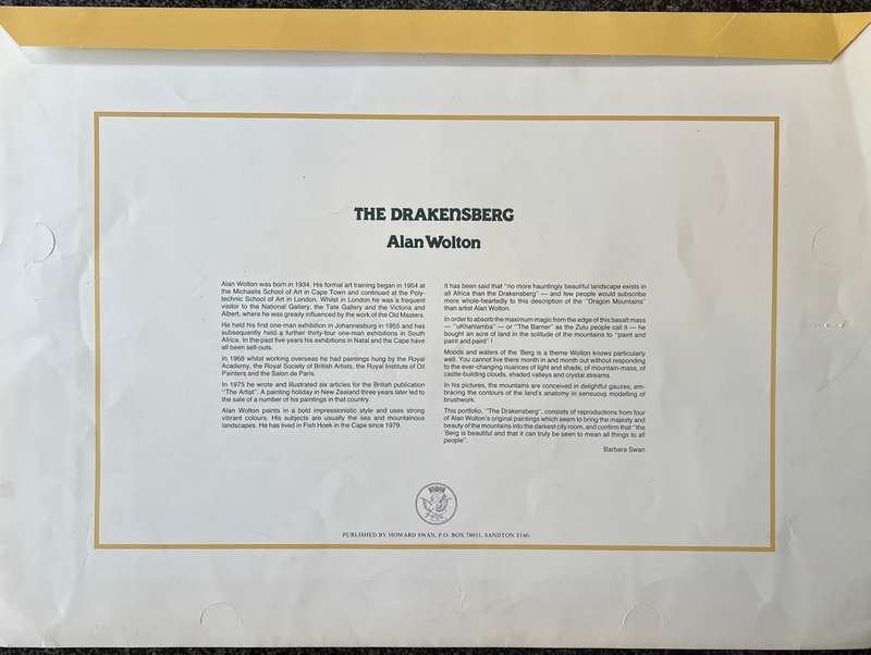 1 x COLLECTION OF 4 PRINTS "THE DRAKENSBERG" BY LISTED SOUTH AFRICAN ARTIST ALAN WOLTON