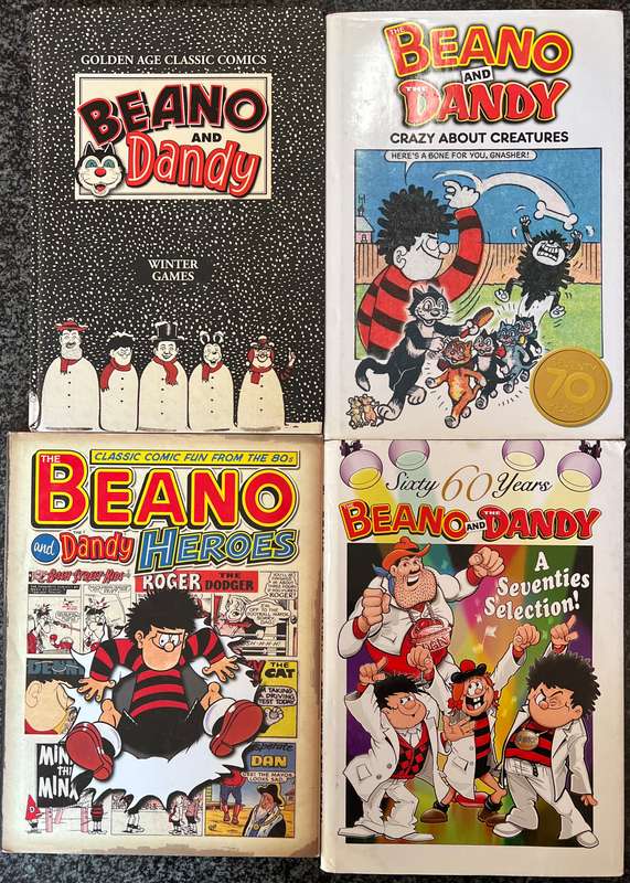 4 THE BEANO AND THE DANDY COMIC BOOKS! A SEVENTIES SELECTION, THE WINTER GAMES, CRAZY ABOUT...