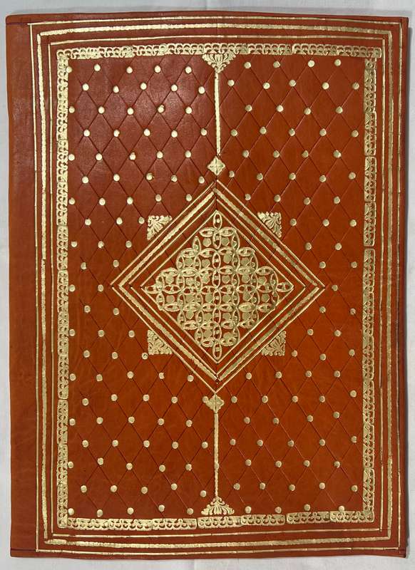 ORANGE A4 SIZE SOFT LEATHER FOLDER WITH GOLD DETAILING ON THE FRONT