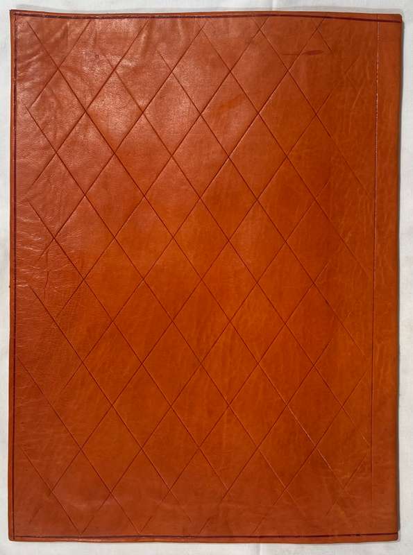 ORANGE A4 SIZE SOFT LEATHER FOLDER WITH GOLD DETAILING ON THE FRONT