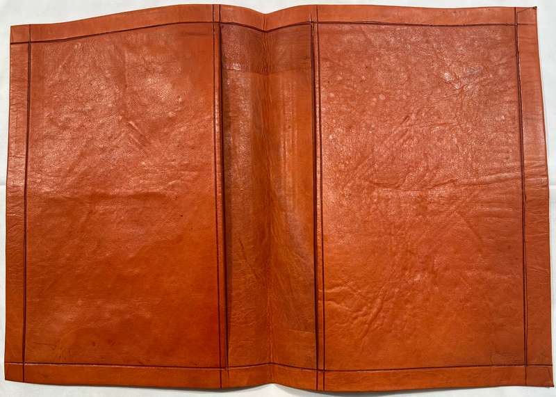 ORANGE A4 SIZE SOFT LEATHER FOLDER WITH GOLD DETAILING ON THE FRONT