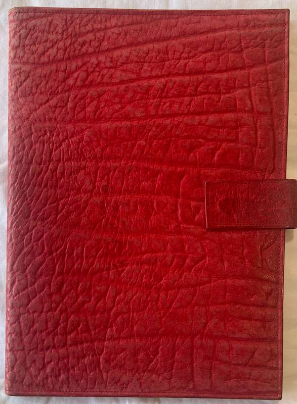 RED A4 SIZE BUFFALO LEATHER FOLDER IN GOOD CONDITION