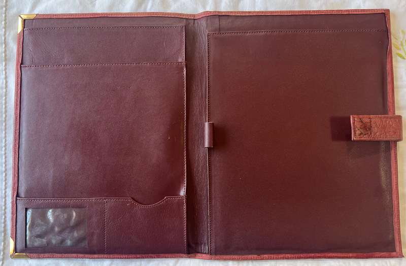 DEEP RED A4 SIZE BUFFALO LEATHER FOLDER IN GOOD CONDITION