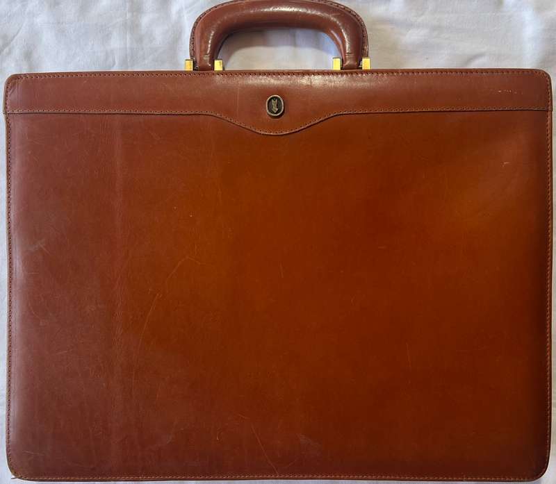 DESIGNER VINTAGE GOLDPFEIL BROWN LEATHER BRIEFCASE WITH WORKING LOCK MECHANISM MADE IN GERMANY