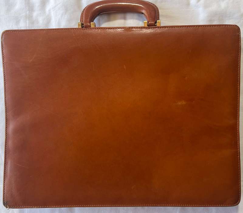DESIGNER VINTAGE GOLDPFEIL BROWN LEATHER BRIEFCASE WITH WORKING LOCK MECHANISM MADE IN GERMANY