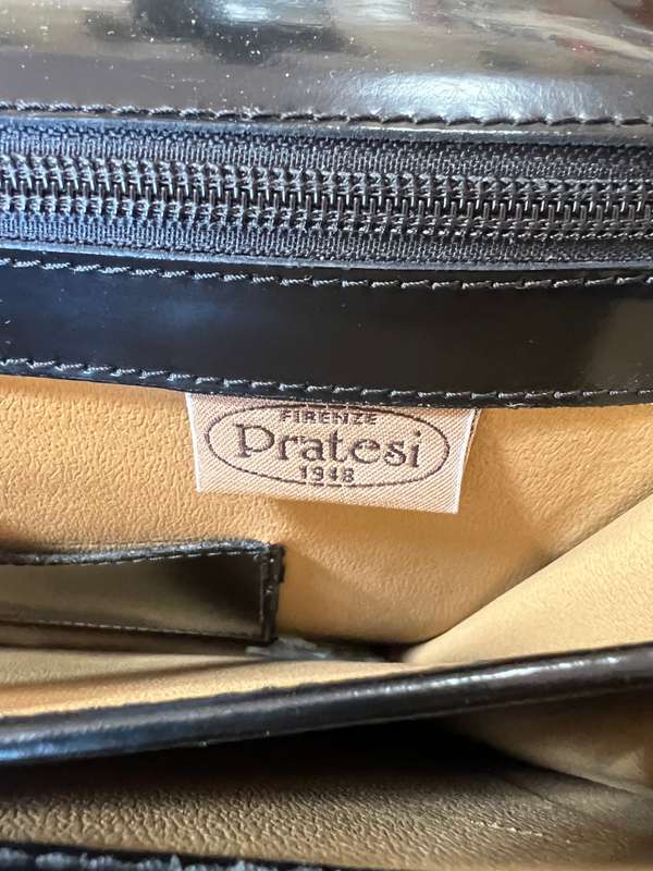 DESIGNER PRATESI BLACK LEATHER BRIEFCASE WITH WORKING LOCK MECHANISM MADE IN ITALY