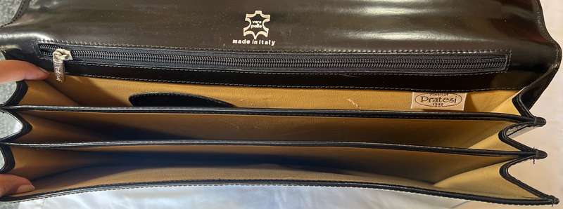 DESIGNER PRATESI BLACK LEATHER BRIEFCASE WITH WORKING LOCK MECHANISM MADE IN ITALY