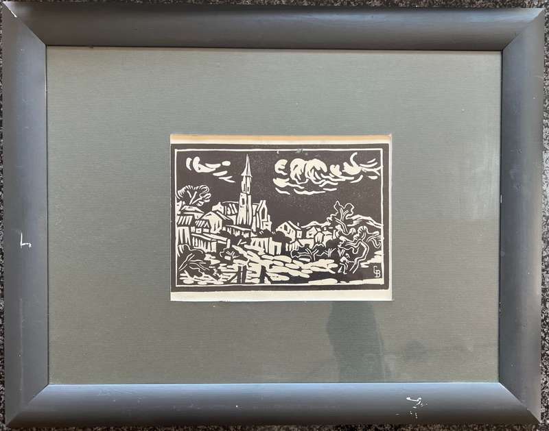 SIGNED! 1 x COLLECTION OF 5 MATCHING WOOD-FRAMED LINOCUTS BY GREGOIRE BOONZAIER