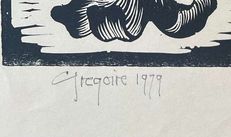 SIGNED AND DATED! GREGOIRE BOONZAIER LINOCUT "HIBISCUS", 1979