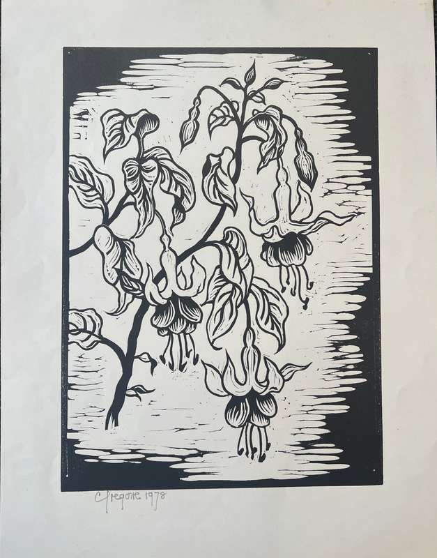 SIGNED AND DATED! GREGOIRE BOONZAIER LINOCUT "FUCHSIA", 1978