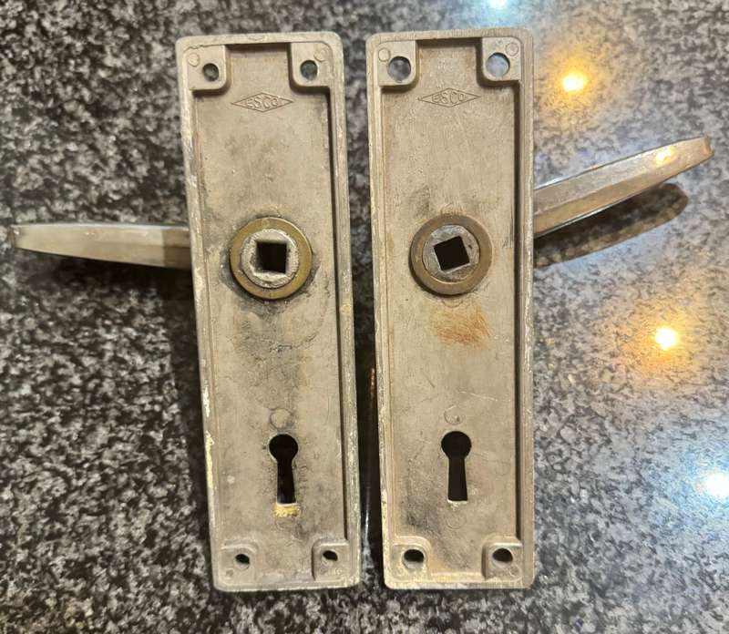 SET OF MATCHING ART DECO DOOR HANDLES - ARCHITECTURAL SALVAGE