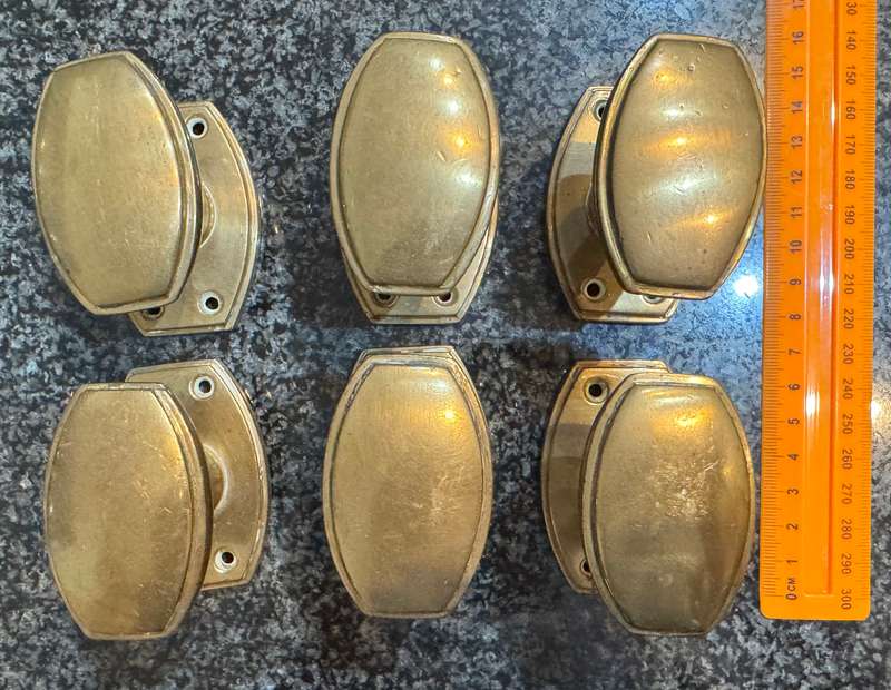 3 SETS OF ART DECO BRASS DOOR KNOBS - ARCHITECTURAL SALVAGE