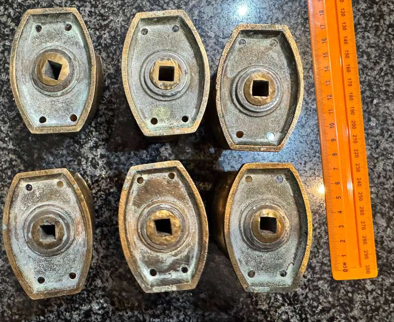 3 SETS OF ART DECO BRASS DOOR KNOBS - ARCHITECTURAL SALVAGE