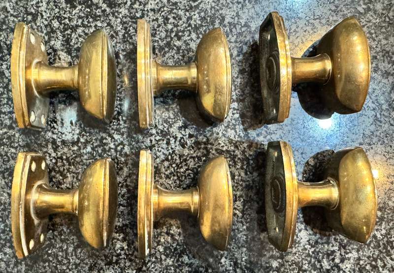 3 SETS OF ART DECO BRASS DOOR KNOBS - ARCHITECTURAL SALVAGE