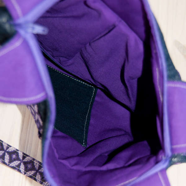 Big Purple Shweshwe Hand Bag with Free Wallet, Hand Made, Boho bag / Messenger