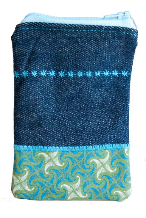 Combo Green and Blue South African Shweshwe and denim Bag & Wallet. Boho bag / Hobo bag /Messenger