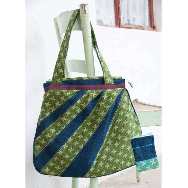 Combo Green and Blue South African Shweshwe and denim Bag & Wallet. Boho bag / Hobo bag /Messenger