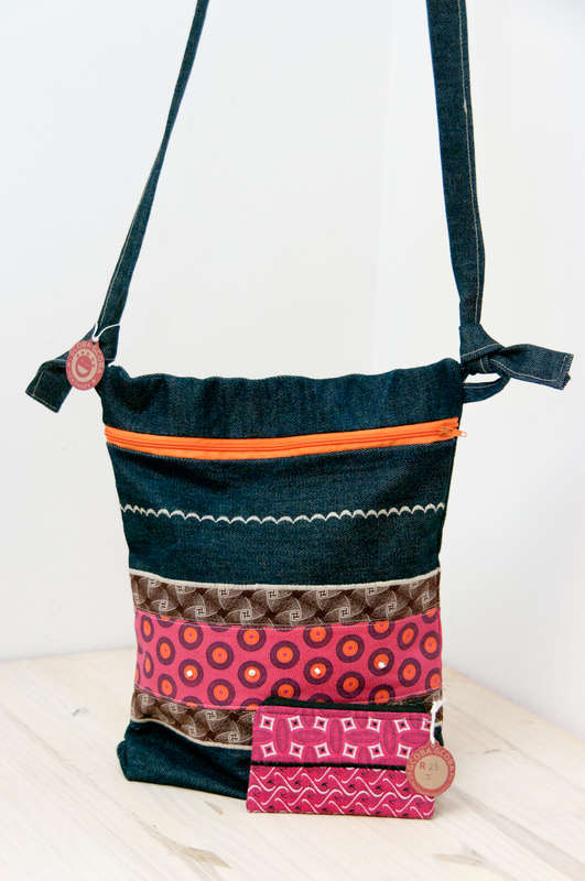 Combo - Denim Shweshwe Sling bag & Wallet Combo. Truly South African. Hand made and unique.